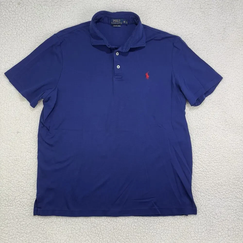 Polo Ralph Lauren Pima Soft Touch Short Sleeve Polo Shirt‎ Mens XL Blue Red Pony